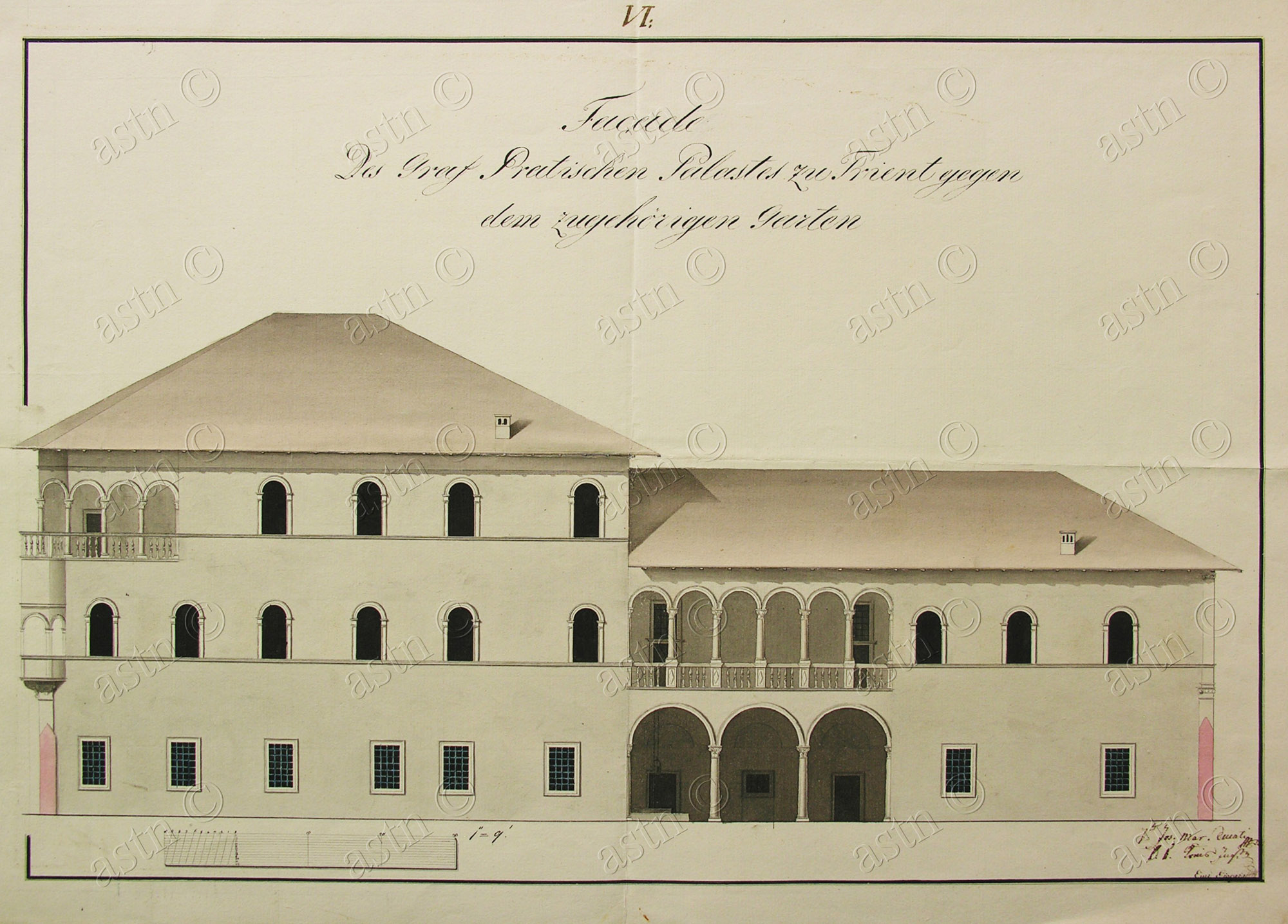 Prospetto su via Roccabruna del Palazzo a Prato dai rilievi del Ducati